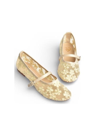 Fox Shoes Y726711415 Bej File Çiçek Motif İşlemeli Kadın Babet Bej