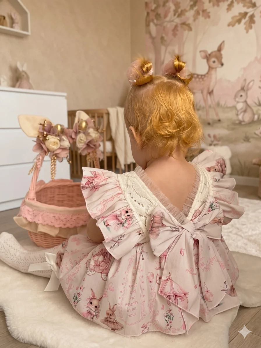 Momercy Pink Queen Kız Bebek Romper Elbise Pembe