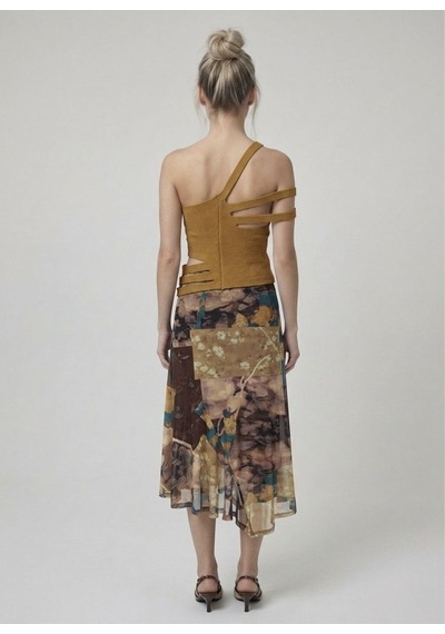 Neden Tekstil Asimetrik Tek Omuz Triko Crop Bluz - Camel