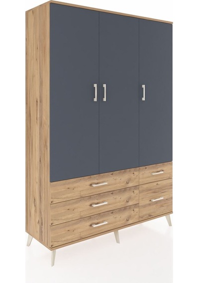 Hyperion Dolap 5 Raflı 5 Çekmeceli Tek Askılı 132x44x195 Çam-... Çam
