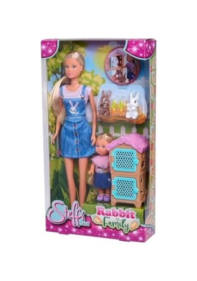 105733667, Steffi Tavşan Ailesi, Steffi & Evi, Tavşan Kafesi Ve İki Tavşan Figürü Birlikte, 12cm, 29cm