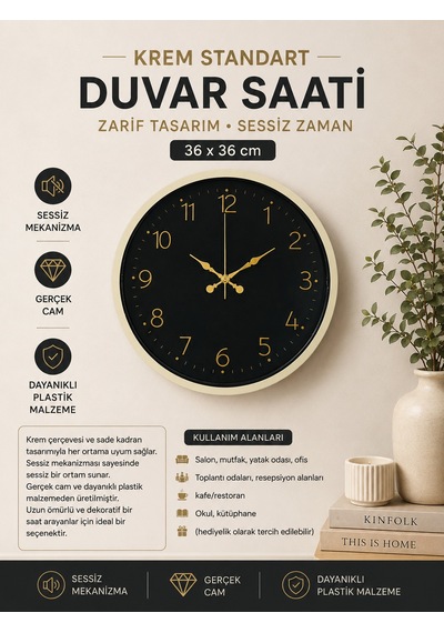 36 Cm Krem Standart Duvar Saati 79356499