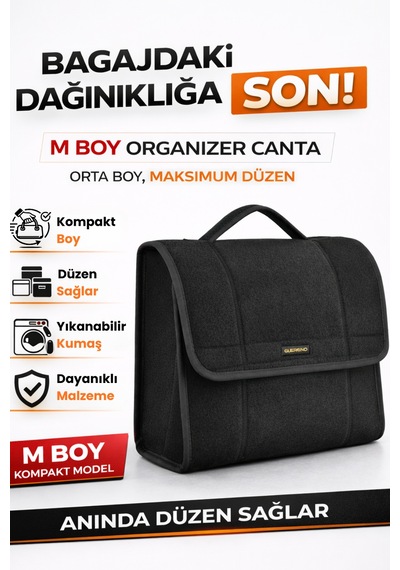 Oto Bagaj Organizer Bagaj Çantası M Boy Kaymaz Cırt Bantlı Velur Kompakt Düzenleyici - Mcx3