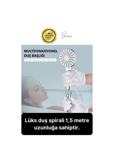 Premium Lüks Duş Başlığı Spiral Mafsal Seti Fonksiyonel Masaj Kopmaz Patlamaz Sızdırmaz Paslanmaz Gri - Gümüş