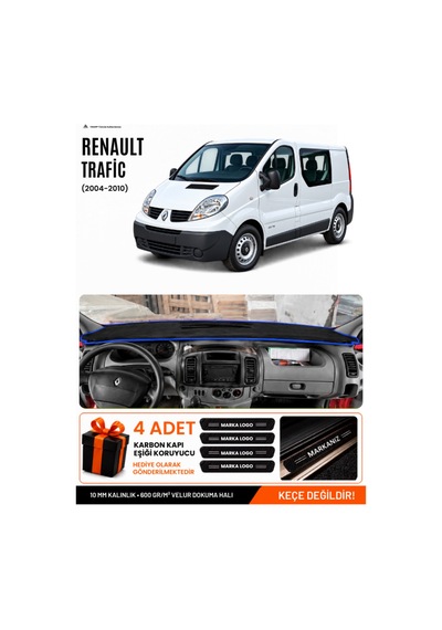 Renault Trafic 2004-2010 Uyumlu Torpido Örtüsü, Torpido Kılıfı - Siyah Mavi