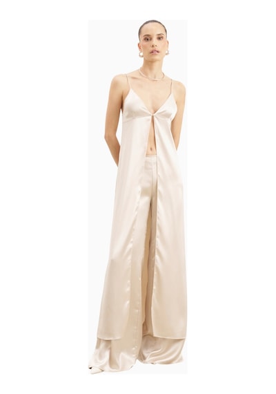 Because Of Alice Satin V Neck Longline Camisole Parlak V Yaka Saten Kadın Bluz Beyaz