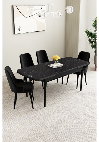 Clara Siyah Mermer Desen 80x132 Açılabilir Mdf Masa Yemek Odası Takımı,mutfak Takımı 4 Adet Sandalye Siyah Clara Siyah Mermer Desen 80x132 Açılabilir Mdf Masa Yemek Odası Takımı,mutfak Takımı 4 Adet Sandalye Siyah