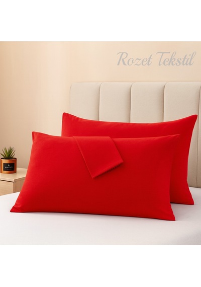Kırmızı Pamuk Kumaş Kapaklı Yastık Kılıfı 2 Adet 50 X 70 Cm