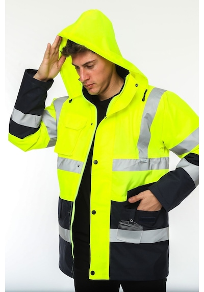 Uniprom İş Kabanı Parka Su Ve Rüzgar Geçirmez Rain Safety Model Membranlı Neon Sarı Erkek Neon Sarı