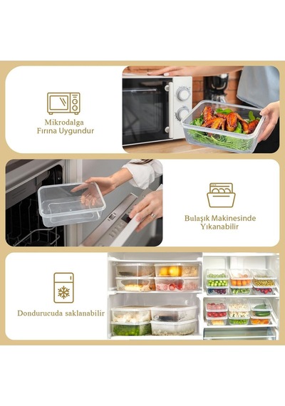 12 Adet 1350 Ml Buzluk Ve Mikrodalga Saklama Kabı, Derin Dondurucu Saklama Kabı Diğer
