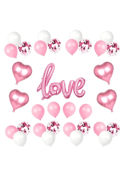 Pembe Love İmza Balonlu Sevgililer Günü Nişan Yıldönümü Bekarlığa Veda Kalp Balon Seti Açık Pembe