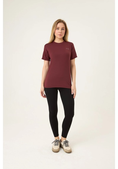 Zoor Kadın Kısa Kol Compression Fitness Gym Spor Body Tshirt Bordo