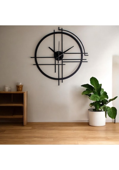 50 Cm Siyah Çelik Duvar Saati Sessiz Quartz Mekanizma, Paslanma Siyah Çerçeve