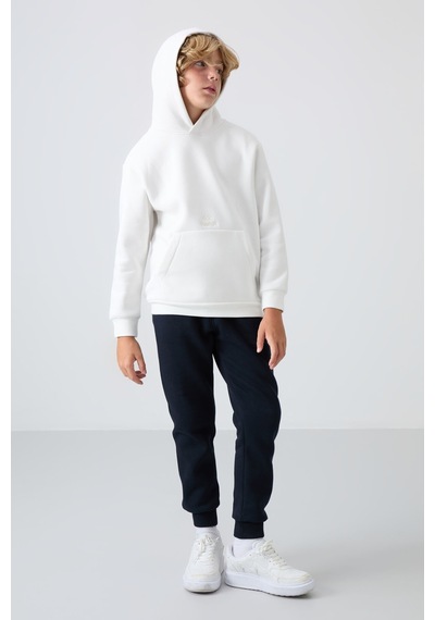 Tommylife Tommy Life Ekru Pamuklu Kalın İçi Tüylü Yumuşak Dokulu Standart Fit Baskılı Erkek Çocuk Sweatshirt - 11215 Ekru