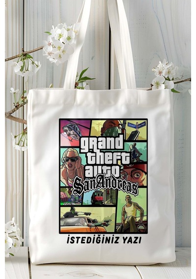 Art Hediye Grand Theft Auto Gta Oyun Baskılı Bez Çanta Omuz Çantası Kişiye Özel Model 24 Çok Renkli