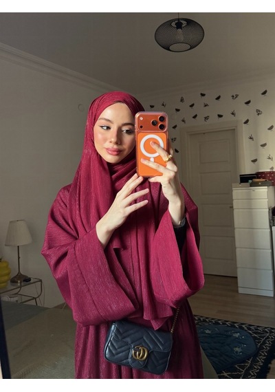 Şakika Kadın Shine Abaya Ferace & Şal - Standart Beden & Farklı Boy Bordo