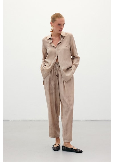 Sateen Batık Desenli Pantolon - Bej-136270 Bej