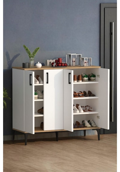 Moonlife Valencia 4 Kapaklı Antre, Hol, Ayakkabılık Beyaz Çam Beyaz - Meşe