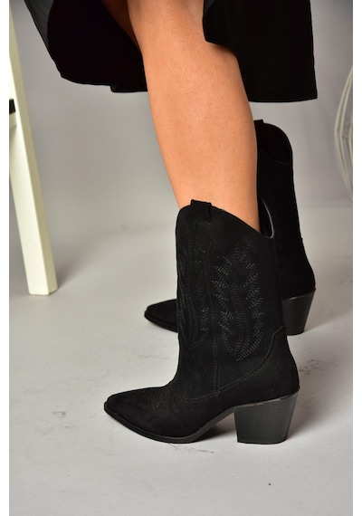 Fox Shoes T267655002 Siyah Süet Kalın Topuklu Kadın Bot Siyah-Süet Siyah