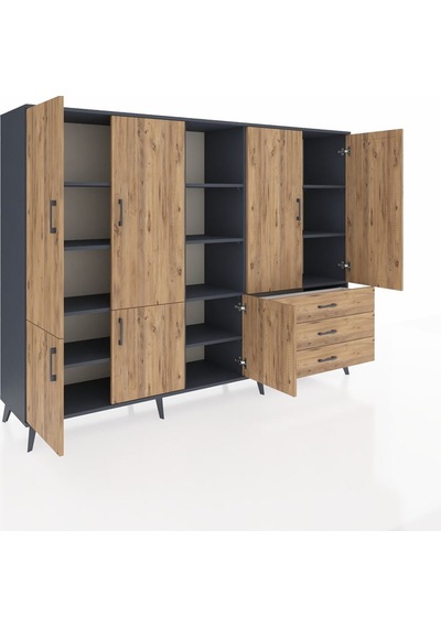 Hyperion Dolap 11 Raflı 3 Çekmeceli 7 Kapaklı 220x44x163 Antrasit-çam Atlas Çam - Antrasit Hyperion Dolap 11 Raflı 3 Çekmeceli 7 Kapaklı 220x44x163 Antrasit-çam Atlas Çam - Antrasit