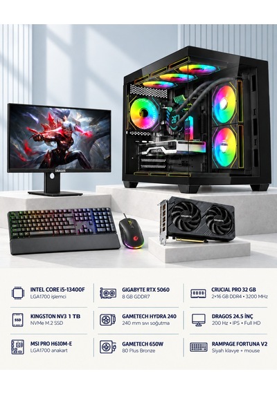 Symoon SYMOONPC0295 i5-13400F 8 GB 32 GB 1 TB SSD RTX5060 24.5" Dos Masüstü Oyuncu Bilgisayarı
