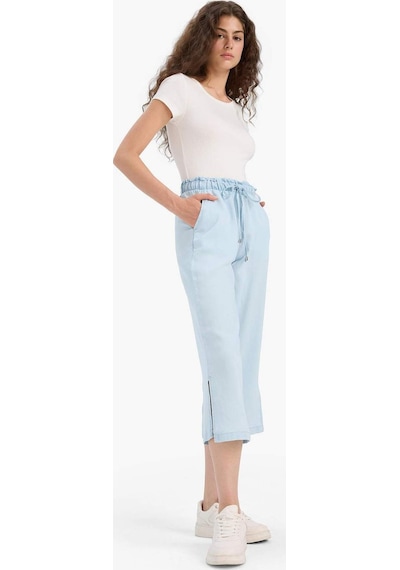 Defacto Pull On Culotte Yüksek Beli Lastikli Akışkan Kumaş Yıkamalı Pantolon D8240AX25SM İndigo