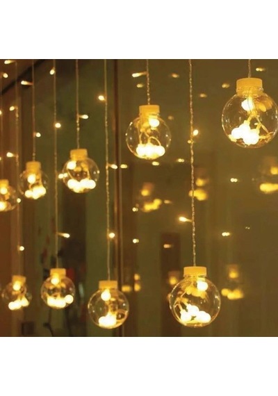 10 Sarkıtlı Kumandalı Dekoratif Top İçi Mini Toplu Led Günışığı Rengi Dekoratif Aydınlatma Sarı