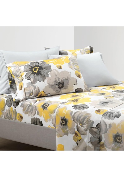 Leah Yumuşak Çarşaf Seti Sarı/gri 6 Parça Queen Çok Renkli