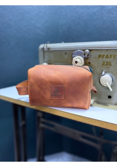 Özdemirler Deri Hakiki Crazy Deri Kiremit Unisex Seyahat Çantası, Dopp Kitt,traşlık,el Çantası Kiremit