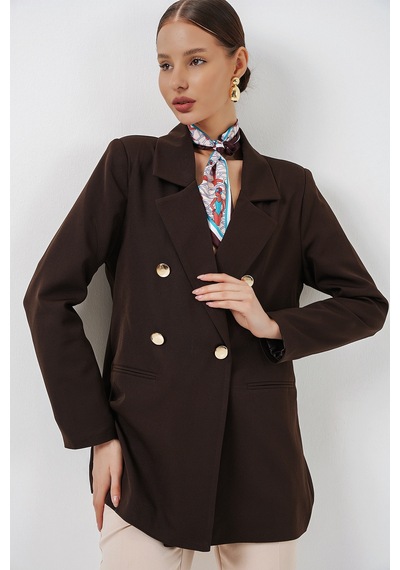 Bigdart Kadın Kruvaze Yaka Blazer Ceket 0722 - Kahverengi