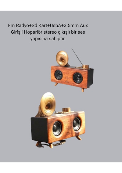 Çift Hoparlörlü Retro Bluetooth Speaker 1800mah Bataryalı Aux Usb Sd Kartlı - Lisinya
