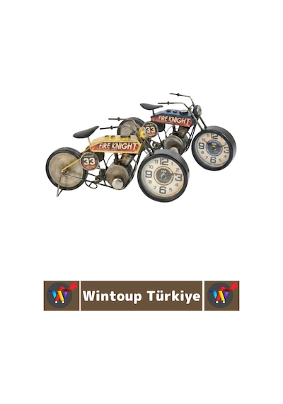 Dekoratif Hediyelik Metal Görünümlü Retro Çok Şık Yarış Motoru Tasarımlı Masaüstü Saat 39 X 21 Cm