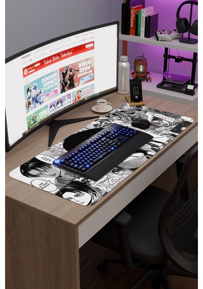 Levi Ackerman Anime V5 - 90x40 Xxl Gaming Kauçuk Kaymaz Taban Mouse Pad Fare Altlığı