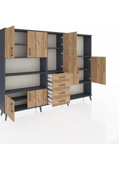 Arges Dolap 10 Raflı 4 Çekmeceli 8 Kapaklı 220x30x163 Antrasit-ça Antrasit-çam