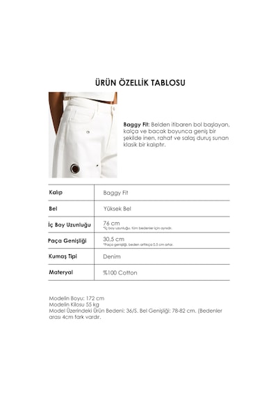 Itsbasic Kadın Kırık Beyaz 7s6-101 Baggy Fit Kuş Gözü Detaylı Özel Tasarım Denim Jean