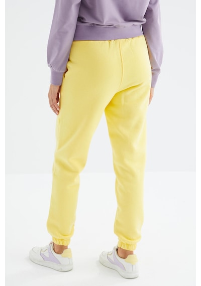 Tommy Life Limon Yüksek Bel Şardonlu 3 İplik Pamuklu Basic Kadın Eşofman Alt - 94624 Limon Sarısı