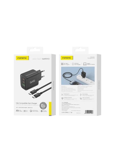 Foneng Gan10 65w 2xtype-c 1x Usb 3 Girişli Type-c To Type-c Kablo Set -
