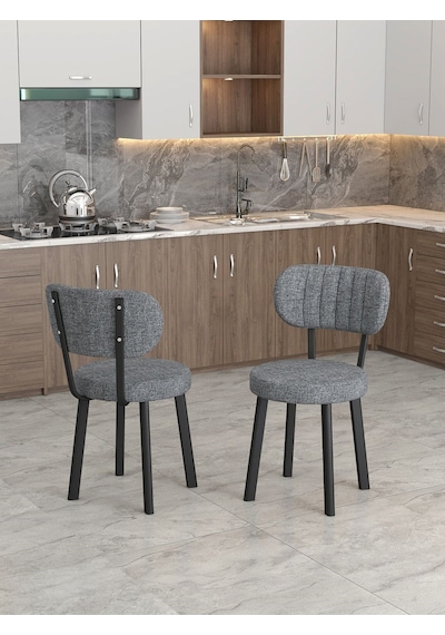 Azra 70x110cm Bendir Mutfak Masası, Mutfak Masası Takımı, Yemek Masası, 4 Koyu Gri Sandalye Koyu Gri