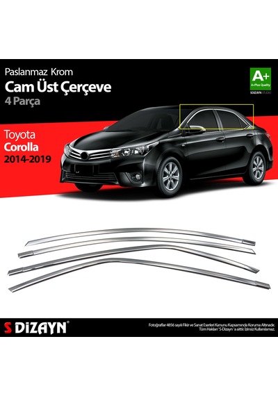 S-dizayn Toyota Corolla Krom Cam Üst Çıtası 4 Prç. 2013-2018