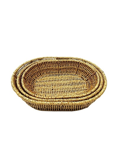 3'li Oval Hasır Sepet Renkli