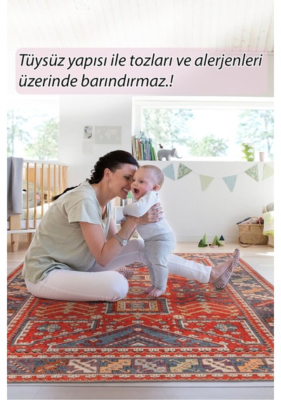 Foldy Etnik Desenli Dokuma Taban Dekoratif Kırmızı Halı Fl 58 Kırmızı 2