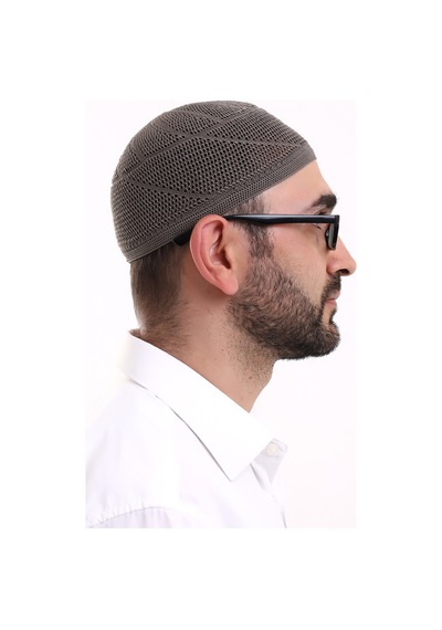 Dantel Pamuklu Triko Makine Örme Takke Açık Kahve