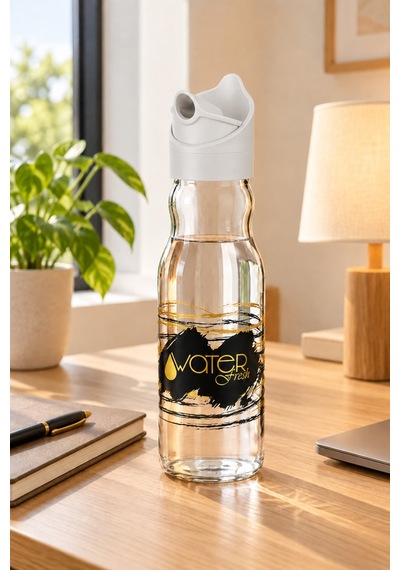 Water Fresh 700 Ml Çevrilebilir Kapaklı Cam Sürahi Başucu Ve Çalışma Masası Sürahisi Gri - 927537818