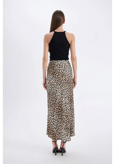 Defacto Straight Fit Normal Bel Leopar Desenli Saten Maxi Etek D6886axnser103 Ekru