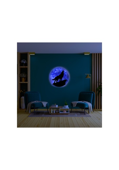 Kişiselleştirilebilir Led Işıklı Epoksi Cam Katmanlı Tablo Hardy Kurt Dolunay Mavi - 738221294 Mavi