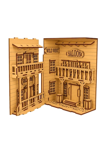 Wild West Diorama Book Nook Ahşap Maket Seti Dıy Miniatür Vahşi Batı Peri Led'li Kitaplık Dekoru