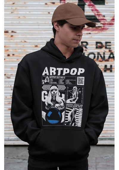 Sevbano Artpop Tasarım Şarkıcı Lady Gaga Baskılı Unisex Oversize Hoodie Siyah