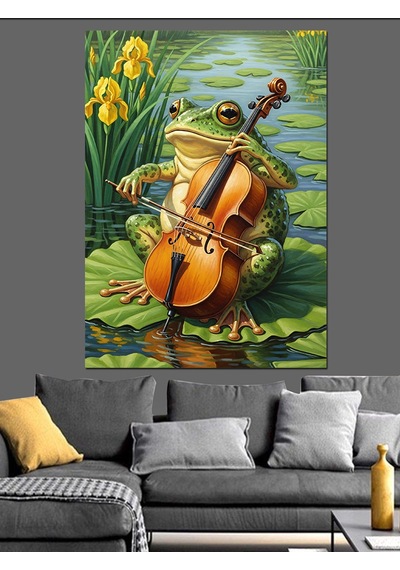 Ahşap Tablo Keman Çalan Kurbağa Sanat Eseri