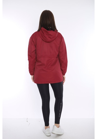 Escetic Kadın Bordo File Astarlı Cepli Kapüşonlu Spor Rüzgarlık Yagmurluk İnce Ceket 6723-3720-bordo Bordo