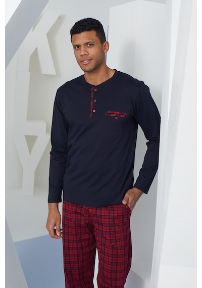 Kly Erkek Uzun Kol Midi Yaka Lacivert Pijama Takımı C9t2n2o3 001